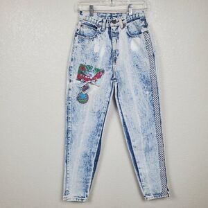 Vintage 90s Zena Acid Washed Bleached Patchwork New Directions Denim Blue Jeans